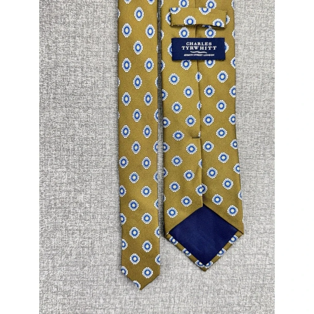 Charles Tyrwhitt Tie Gold Geometric Print 100% Silk Jermyn Street, London